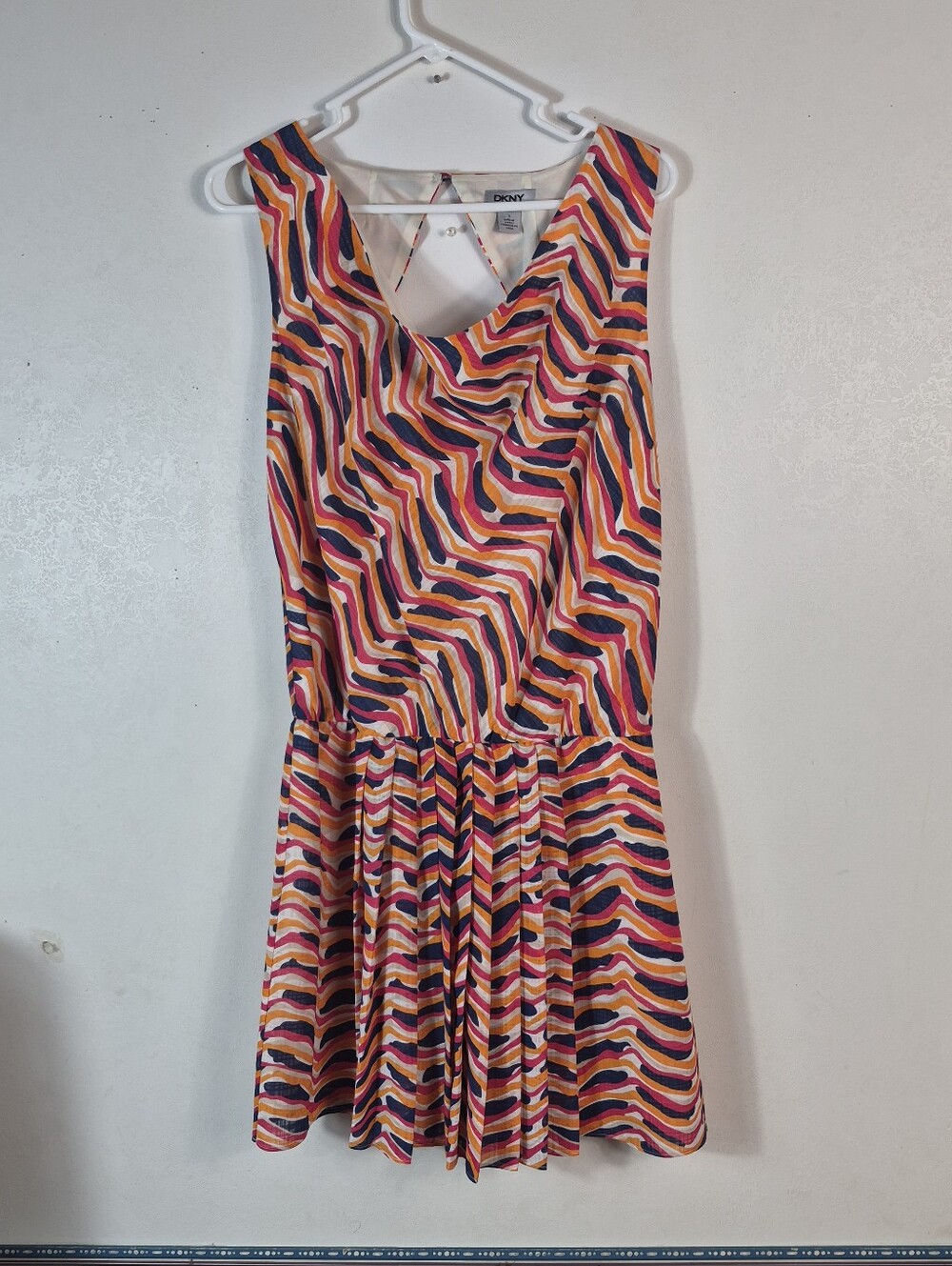 Women's DKNY Mini Dress Size 8 Orange Pink Zebra Print Sleeveless